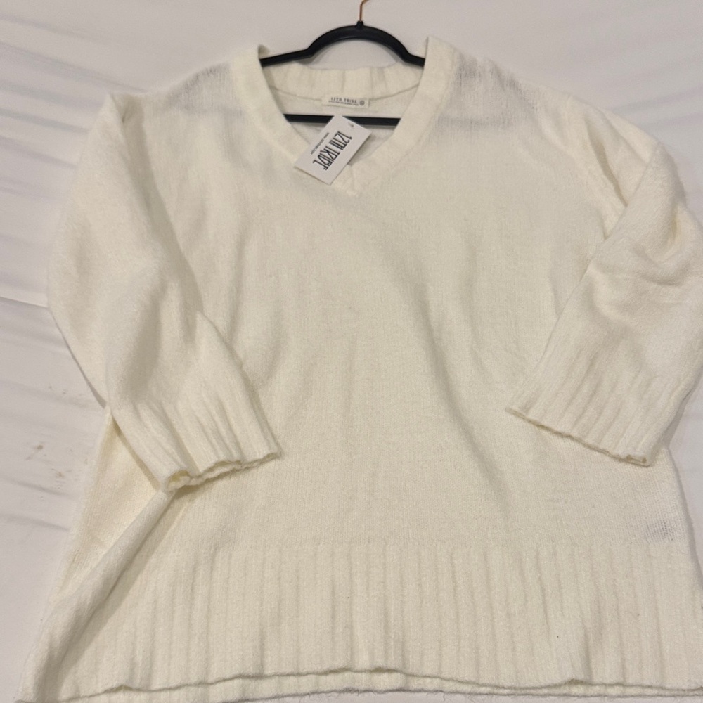 12th Tribe Cream V-Neck Sweater dress